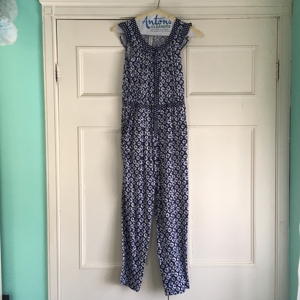 Girls Navy Blue and White Jumpsuit